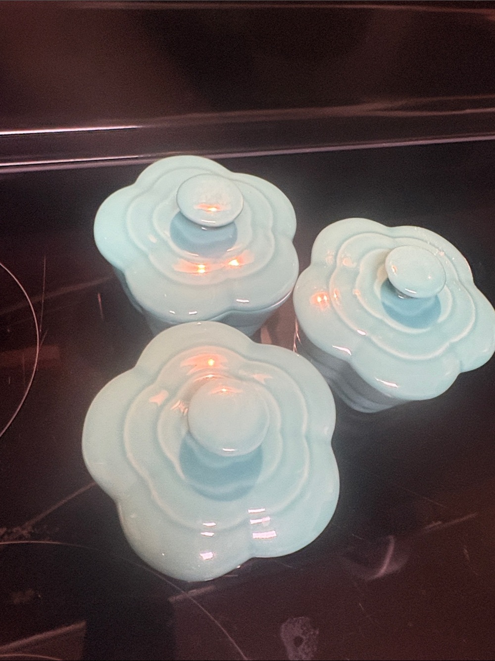 Pier 1 Light Blue Flower-Top Ceramic Trinket Pots - Set of 3